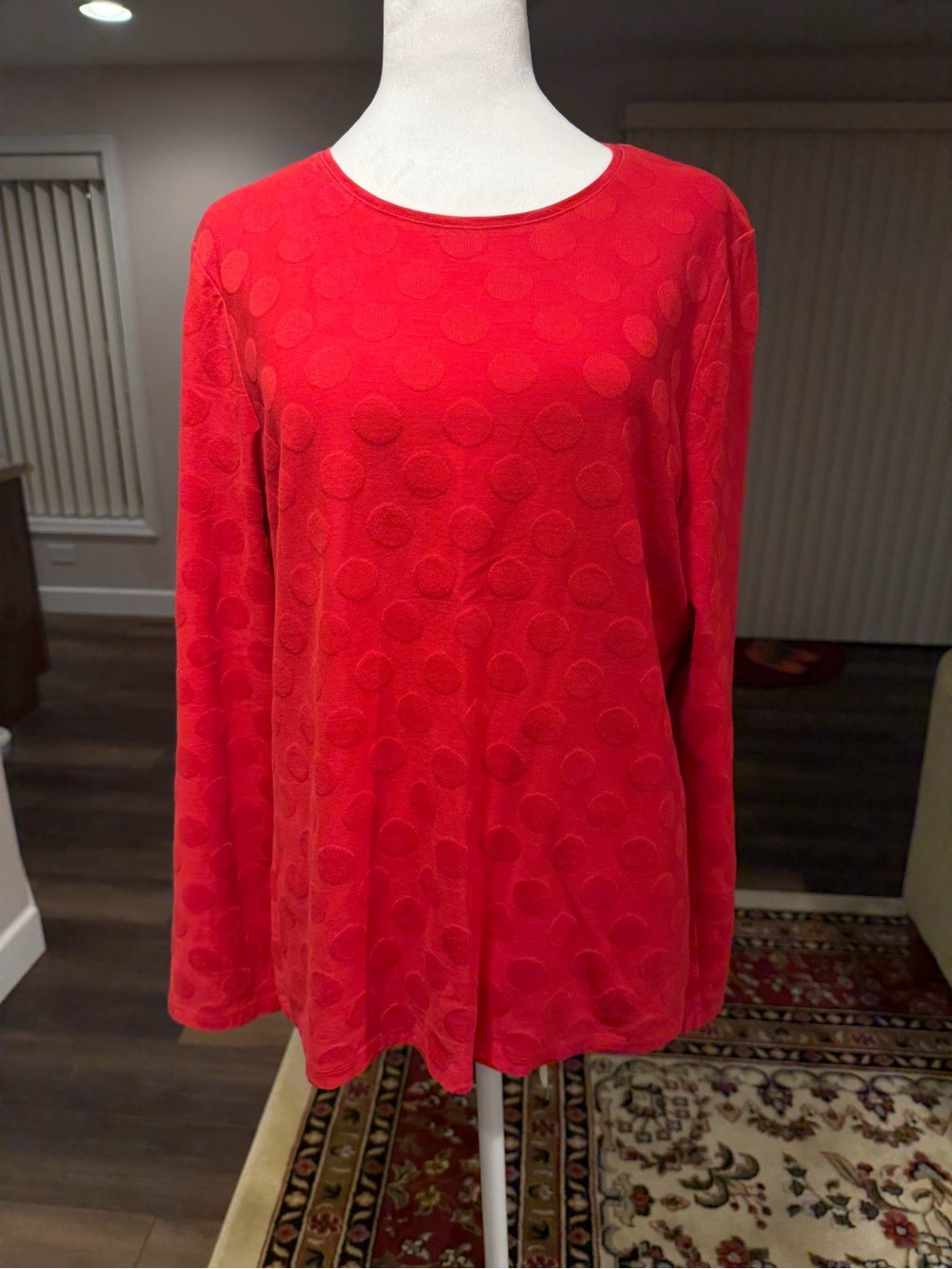 Talbots Long Sleeve Red Textured Dot Top